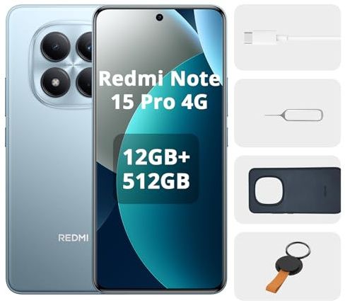 XIAOMI REDMI Note 15 Pro+ 5G Smartphone - 12+512GB, 6.83 AMOLED Display, 1.5K AMOLED Screen, Snapdragon 7s Gen 4, 200 MP, Camera, Blu Ghiacciaio