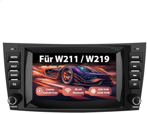 Junsun Autoradio für Mercedes Benz E Klasse W211 CLS Klasse W219 | Android 12 | 8 Zoll Touchscreen | 2GB RAM + 32GB ROM | CarPlay & Android Auto | Bluetooth