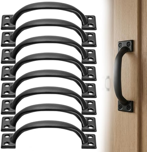 WORUIB 8 PCS Gate Handle, Wooden Gates and Shed Doors, Durable Black Pull Door Handles, Garden Gate Handle with Easy Installation