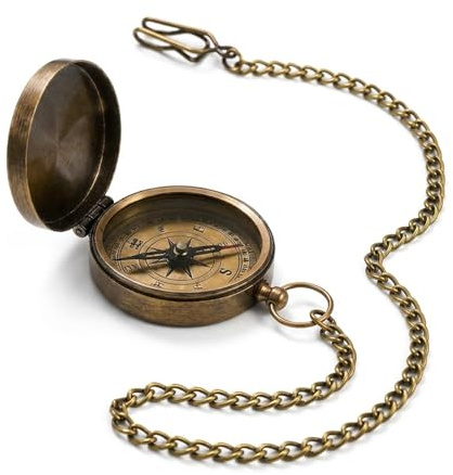 Kompass Vintage mit Kette 37cm Halskette Taschenkompass 5cm Durchmesser aus Zinklegierung, Kompass Outdoor Wandern Camping Navigation Geschenk Deko Anhänger für Reisende Sammler Geburtstag Souvenir