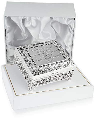 De Walden Granddaughter Gift Personalised Engraved Silver Plated Trinket Jewellery Box for Grand Daughter Christening Birthday Christmas