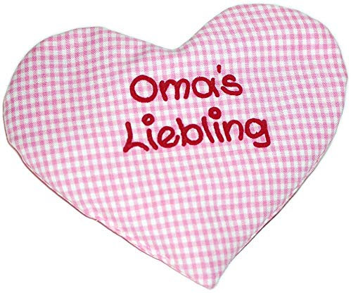 Herzkissen mit Spruch für Babys Wärmekissen mit Rapssamen Rapskissen mit Spruch Körnerkissen Personalisiertes Kissen zum wärmen, Größe: ca.15x17cm (Rosa Omas Liebling)