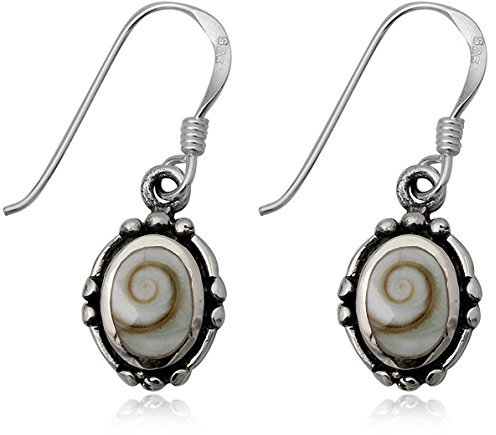 EYS JEWELRY Ohrhänger Damen Oval 925 Sterling Silber oxidiert Shiva Auge Muschel weiß Damen-Ohrringe