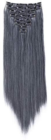 CAISHA XXL 60cm 8 Teile Set CLIP IN EXTENSIONS Haarverlängerung Haarteil Glatt Grau Mix CES17