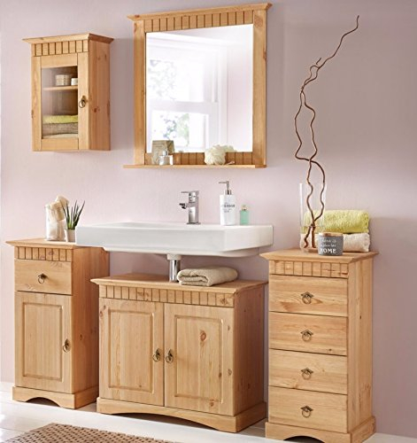 clever-moebel 5 TLG Badmöbel- Set aus Kiefernholz gelaugt/geölt, Badschrank, Badschränke