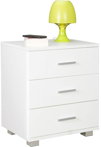 FineBuy Nachtkonsole Latina mit 3 Schubladen in Holz Modern, B x H x T: 45 cm x 54 cm x 34 cm, Design Nachtkästchen mit Füßen, Nako - Nachttisch Kommode, Nachtschrank