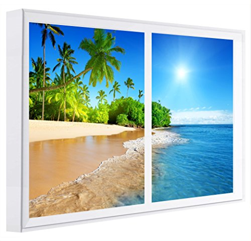 Ccretroiluminados Playa Desierta Cuadros Decorativos Ventanas Falsas con Luz Madera Multicolor 80x60x6.5 cm
