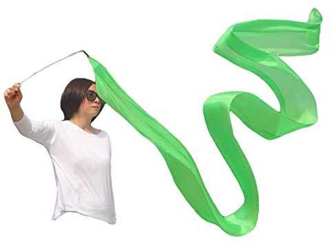Winged Sirenny 4m Seidenband-Streamer für Tanz, Anbetung & Flow-Kunst. Handbemalter, Fließender Echter Seidenstoff und Fiberglasstab mit Drehhaken (grün)