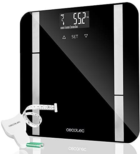 Cecotec Báscula de Baño Digital Surface Precision 9450 Full Healthy. Alta precisión, Plataforma de Cristal templado de seguridad, Pantalla LCD, Capacidad máxima de 180kgr, Cinta métrica