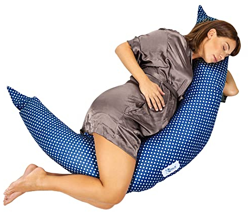 Koala Babycare Stillkissen XXL Schwangerschaftskissen Seitenschläferfkissen mit Bezug aus 100% Baumwolle - Zertifiziertes Medizinprodukt - Lagerungskissen Erwachsene - Koala Hugs (Blau - Weiße)