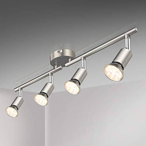 Defurhome LED Deckenleuchte Drehbar, 4 Flammig Strahler Deckenlampe Spot,Modern Deckenstrahler (Mattes Nickel) für Küche, Wohnzimmer, Schlafzimmer, inkl. 4 x 4W GU10 Lampen (400LM, warmweiß)