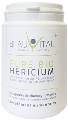 Pure Bio Hericium erinaceus 120 capsules de 500 mg chacune de poudre de champignon médicinal issu de l'agriculture biologique de l'UE, végétalien