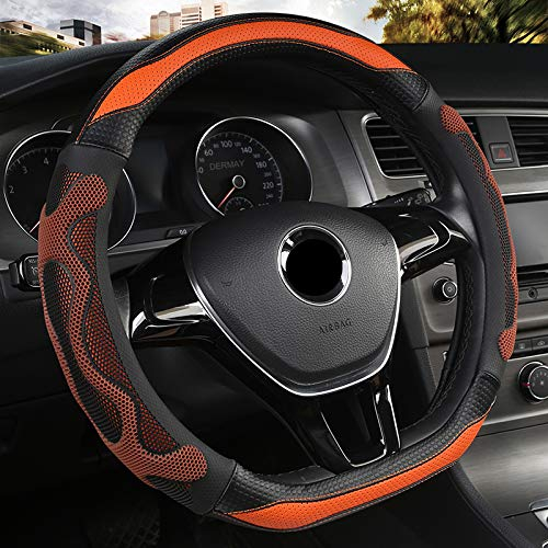 D Lenkradbezug geschnitten - D-förmige,rutschfeste,atmungsaktive Passform aus Mikrofaserleder mit flachem Boden,37-38cm (orange)