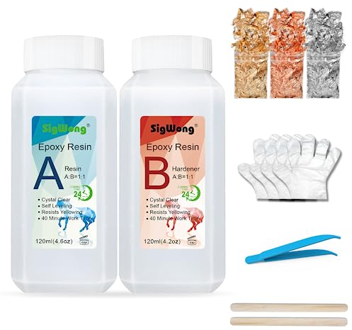 Epoxy Resin Clear Crystal Coating Kit 240ml/8.8oz - 2 Part Casting Resin for Art, Craft, Jewelry Making, River Tables, Bonus gloves, Glitter