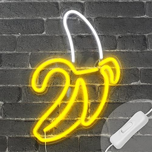 SKYLANTERN Neon Banane 47 cm – Steckdose und Schalter Ein/Aus, inklusive Neon LED für Dekoration Kinderzimmer oder Neon Bar – Neon-Lampe LED Banane über Netzstecker mit Schalter