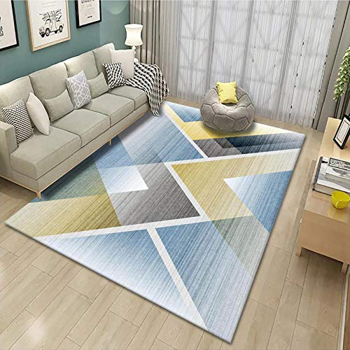 YQZS Teppich Schlafzimmer Teppich Orientteppich Hellblaue Geometrie Waschbar rutschfest Kinderzimmer Flur Küche Läufer Teppich,100X200cm(39X79inch)