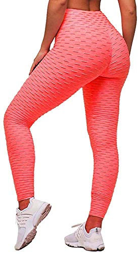 Memoryee Damen Honeycomb Leggings Geraffte Hintern Heben Hohe Taille Push Up Boom Booty Sport Leggings mit Bauchkontrolle Plus Größe Blickdichte Dehnbare Gym Yogahosen/Orange/XS