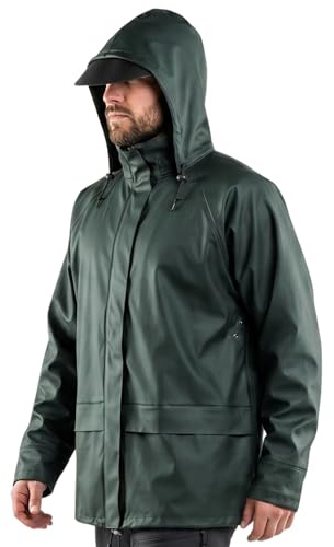 NEO TOOLS Herren Regenset, Regenmantel mit Kapuze und Regenhose, Gr. M-XXXL | Verklebte Nähte, Reißverschlüsse und Taschen vor Wasser geschützt, Ventilationsöffnungen, 100% Polyester 170 g/m2