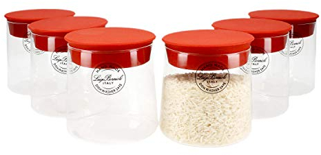 MamboCat 6-TLG. Set Vorratsgläser Omnia mit Silikon-Deckel 0,5 L I Aufbewahrungsgläser mit Deckel I Gläser Bormioli Luigi aus Borosilikatglas I Vorratsdosen Glas Höhe: 10 cm