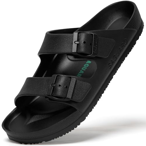 SAGUARO Scarpe da Spiaggia Uomo Donna Peep-Toe Ciabatte Adulto Estivo Piatto Piscina Eva Anti Scivolo Confortevole Slippers Casa Morbido Flessibile Regolabili Scarpe da Giardino, Clog Nero 46
