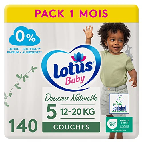 Lotus Baby Douceur Naturelle Windeln, Größe 5 (12-20 kg), 1 Monat, 140 Windeln