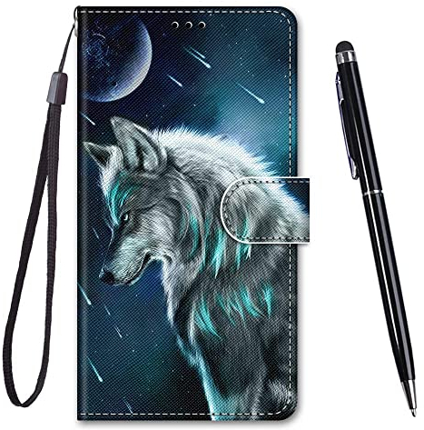 Toucasa für Xiaomi Redmi Note 10 Pro Hülle,Handyhülle für Xiaomi Redmi Note 10 Pro Max,Premium Brieftasche PU Leder Flip [Kreativ Gemalt] Case Handytasche Klapphülle (Denkender Wolf)