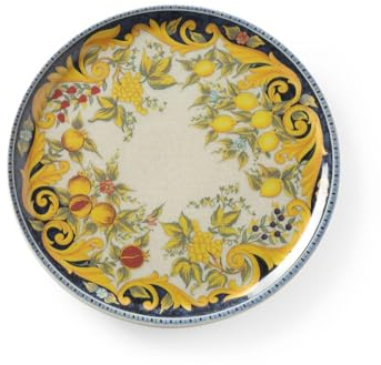 HENDI Assiette à pizza ronde, porcelaine, motif: barocco, conviennent pour la lave-vaisselle et les fours à micro-ondes, ⌀330 mm, jaune/noir