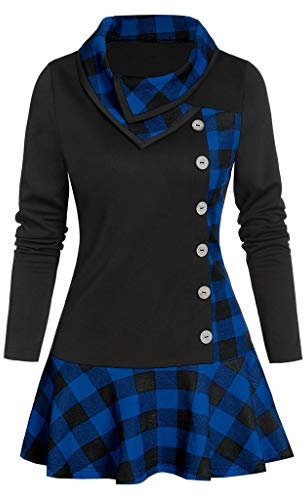 Plus Size Damen Fashion Button Cowl Neck Langarm Pachwork Pliad Print Tops Yoga Wickeljacke Damen