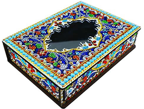 Demiawaking Klassische Mandala Diamond Painting Schmuckkästchen Aufbewahrungsbox DIY Diamant Malerei Schmuckaufbewahrung Holz Organizer Box Geschenke (H)
