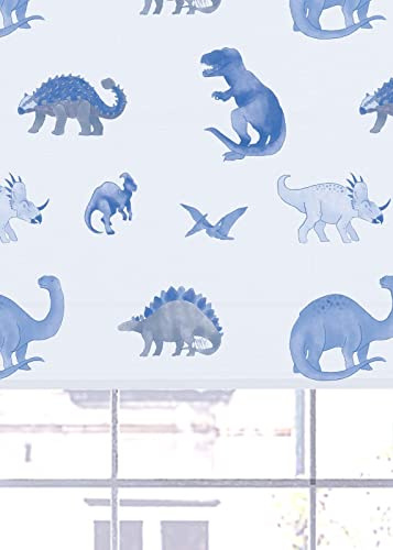 Lister Cartwright Kids Blackout Roller Blinds Windows Blind Easy Fit Child Safety Included Made to Measure(Dinosaurs blue, 120 cm Width x 140 cm Drop)