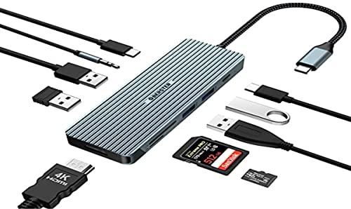 10 en1 Adaptador USB C Docking Station Dual Monitor(4K HDMI, 2 USB 3.0, 2 USB 2.0, USB C, PD 100W, Audio, Lector de Tarjetas SD/TF) Compatible con MacBook Pro/Air, Surface Pro/GO y Type C Devices C