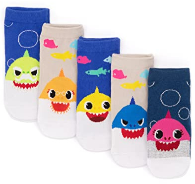 Baby Shark Socks 5 Pack Kids | Girls Boys Baby Children Cream Blue Mommy Daddy Grandma Grandpa Shark Family Song | Footwear Accessories