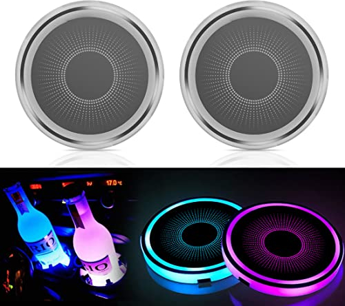 Uxcer 2PCS LED Cup Holder Lights for Car, Rechargeable 7 Color-Changing Light Up Cup Holder Insert Coasters, Car Accessories for Teens, Car Gifts for Men & Women