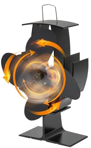 TANNESS 4-Blade Stove Fan for Wood Burning Log Burner - Silent Heat Powered Fan - Efficient Heat Distribution - Log Burner Accessories - Fireplace & Wood Stove Top Fan - Small & Compact