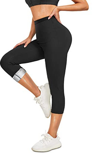 CHUMIAN Sauna Jogginghose Sporthose Damen Abnehmen Hosen Laufhose Hot Thermo Sweat Schwitzhose Schwitzen Leggings Pants Trainingshose Sweathose (Schwarz, XXL)