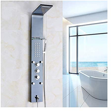 Thermostatisches Duschsystem Edelstahl Duschpaneel Multifunktionales Duschsystem mit Wasserfall Handsprüher Massagedüsen Auslauf