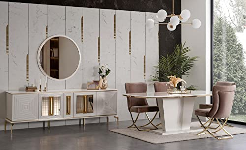 JV Möbel Luxus Esszimmer Essgarnitur Esstisch Set Essgruppe Tisch Stühle Kommode 7tlg