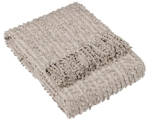 furn. Arvo Woven Tasselled Throw – Modern Woven Texture (Feather – 130 x 180 cm)