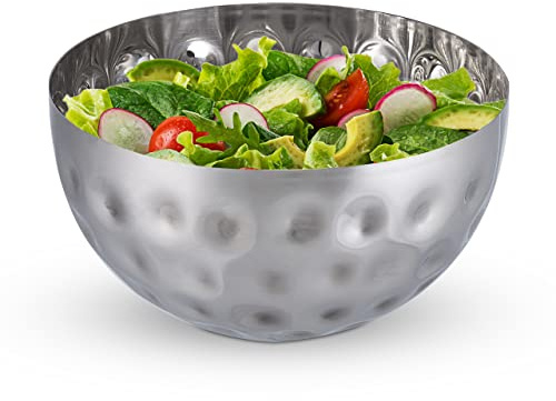 Relaxdays Set of 3 Serving Bowls, Hammered Design, Stainless Steel, Salad & Snacks, Baking & Mixing, 10.5 x 20cm, Silver