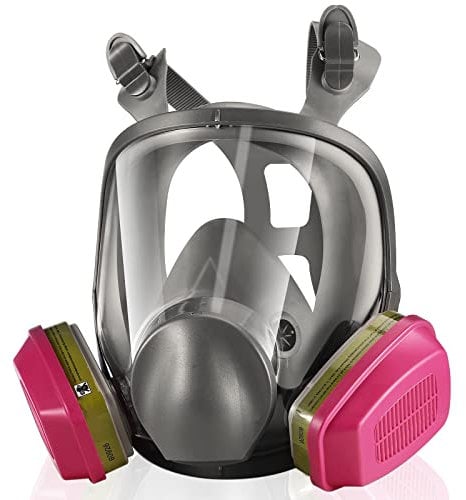 Pro Full-Face Respirator Mask with 60926 Filter,Anti-Fog Goggle,Reusable Gas Masks for Dust Painting Organic Vapor Epoxy Resin Welding Construction Woodworking Chemical Polishing Cutting,Pink & Grey
