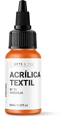 Arts & You Pintura Acrílica Textil 60ml Ideal para pintar Ropa y Tejidos | Pintura Fluida para manualidades en tela | Adhesión en Tejidos muy duradera (11 Naranja)