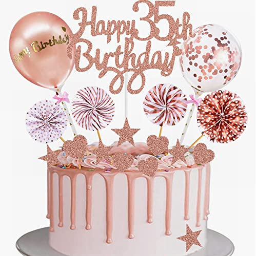 Yunchu Online Tortendeko 35. Geburtstag Frau - Happy Birthday Cake Topper Roségold - Kuchen Topper 35 Jahre - Kuchendeko Cupcake Toppers