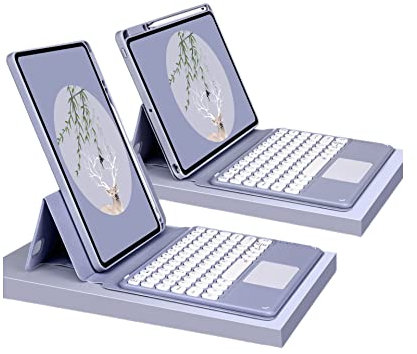 CLALOC Custodia Con Tastiera Per Ipad 10 Th Generation 10.9 Pollici 2022, Magnetico Staccabile Trackpad Bluetooth Cover Regolabile in Modalità Portrait/Landscape, Built-In Pencil Holder,Dark purple
