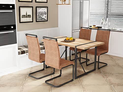 HAINEW Esstisch mit 4 Stühlen Set, Moderner Rechteckiger Esstisch mit 4 Freischwinger Schwingstuhl, Luxus und Einfacher Stil Esszimmer Möbel Set Esstisch-Set, Platzsparend (Braun+schwarz)