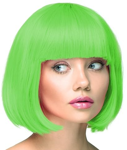 TrendandStylez Bob Perücke unisex, grün, Pagenkopf mit Pony, Damen und Herren Kunsthaar, Wig für Karneval, Fasching, Cosplay