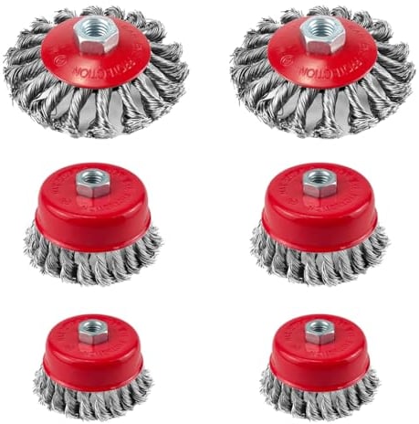 6 Pezzo Spazzola di Ferro, Spazzola Metallica 75mm e 100mm M14, Spazzola Acciaio per Trapano, Spazzole per Trapano per Smerigliatrice Angolare Ruggine Rimozione