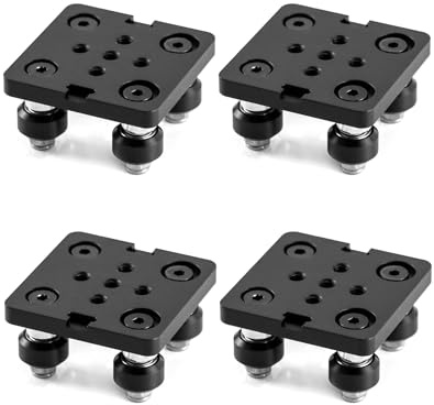 QWORK Small V-Wheel Plate, 4 Pack V-Slot Gantry Rod Plate with Wheel, for 2020 Aluminum Profile, CNC and 3D Printer Parts Black Wheel