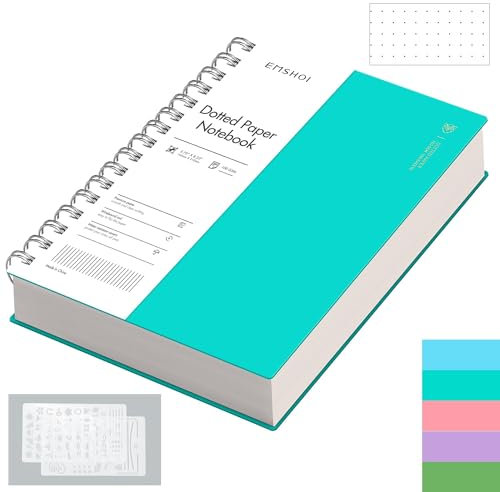 EMSHOI Notebook A5 Bullet Dotted Journal, 300 Pages/150 Sheets, 100gsm Dot Grid Paper, Waterproof Hardcover, Spiral Wirebound Notepad for Women Men Office School Work Writing, 14.5 x 21cm, LightBlue