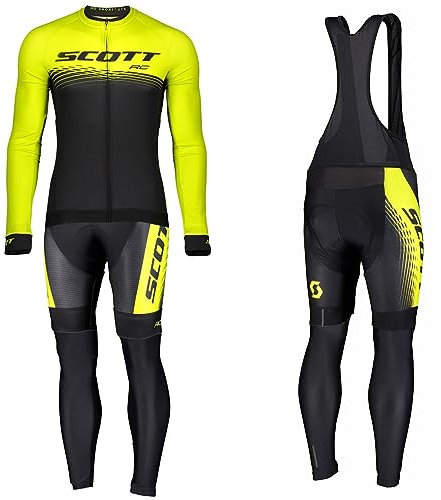 assocauicy Conjunto Ciclismo Hombre Manga Larga Pro Invierno con vellón,Ciclismo Pantalones Largos Con 3D Almohadillas De Gel