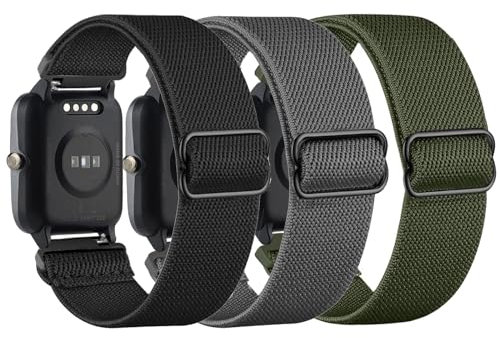 TUCOMO 3 Pack Elastische Nylon Armband Kompatibel mit 19mm Veryfitpro ID205L, Willful ID205L SW021/YAMAY ID205L SW021/LIFEBEE ID205L, Loop Dehnbare Ersatzband für Uwatch3 GT Ufit Herren Damen